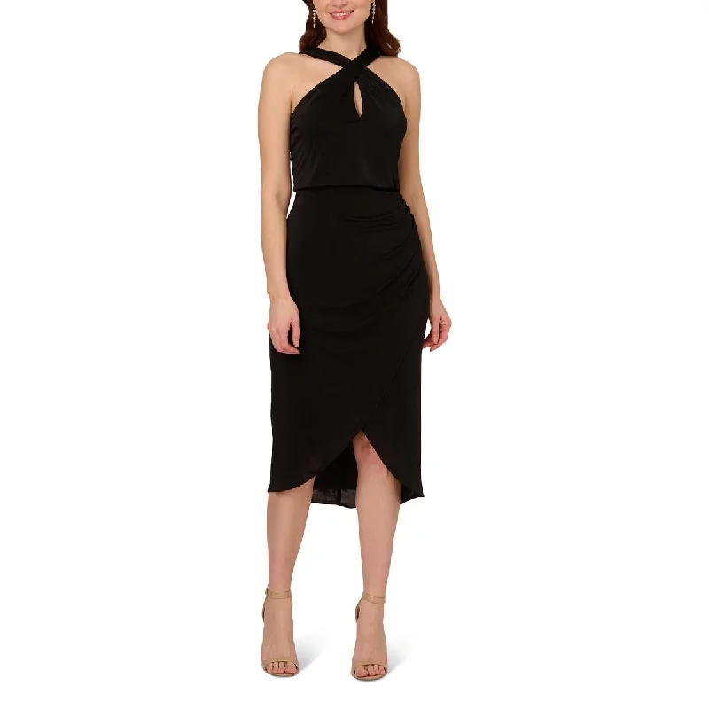 Adrianna Papell Womens Faux Wrap Midi Cocktail And Party Dress