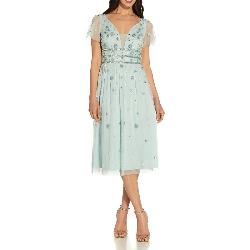 Adrianna Papell Womens Floral Embellished Cocktail and Party Dress