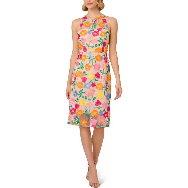 Adrianna Papell Womens Floral Embroidered Cocktail And Party Dress