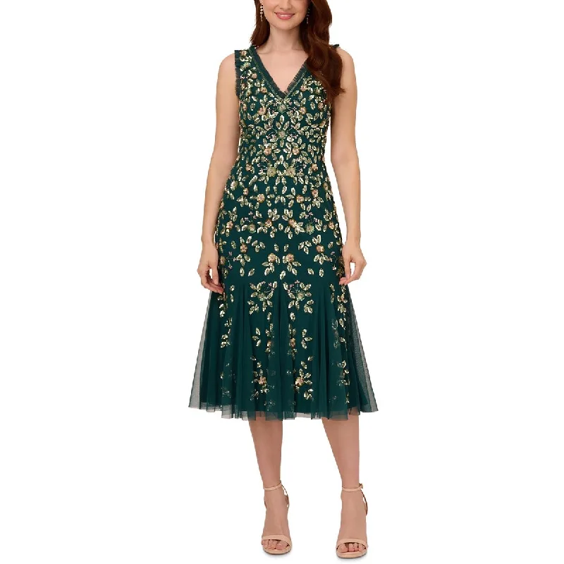 Adrianna Papell Womens Floral Sequin Cocktail And Party Dress