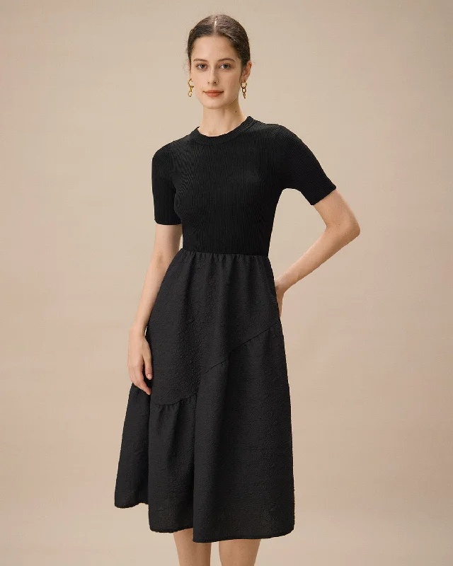 Black Knit Contrasting Midi Dress