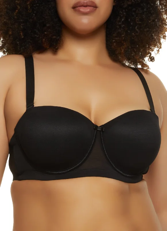 Plus Size Basic Mesh Balconette Bra | Convertible to Strapless Cool Women's Distressed