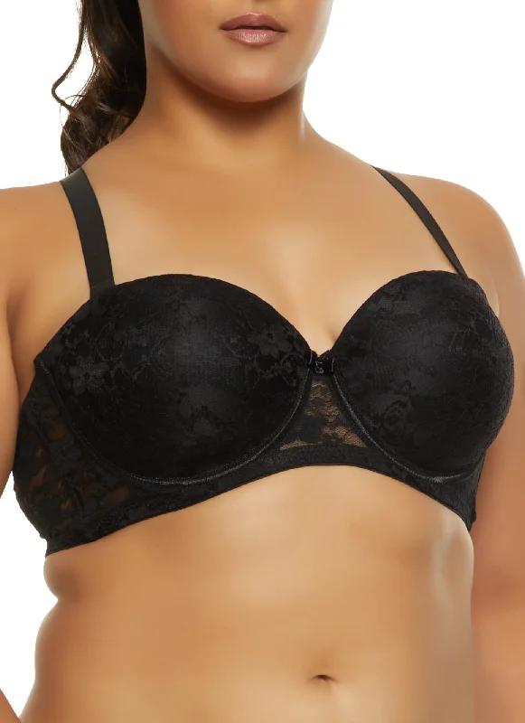 Plus Size Floral Lace Balconette Bra | Converts to Strapless