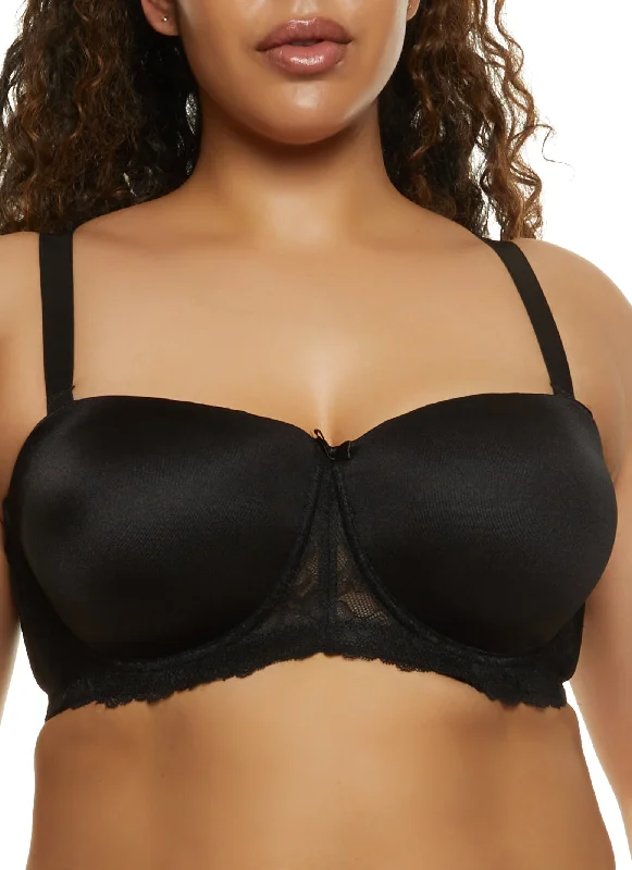 Plus Size Lace Trim Balconette Bra | Converts to Strapless