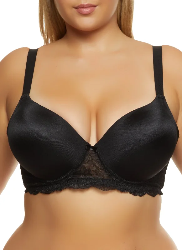 Plus Size Lace Trim Padded Plunge Bra