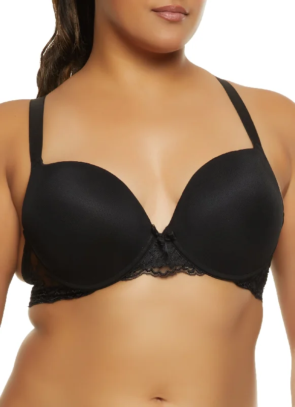 Plus Size Mesh Lace Detail Plunge Bra