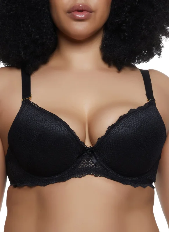 Plus Size Solid Lace Convertible Plunge Bra