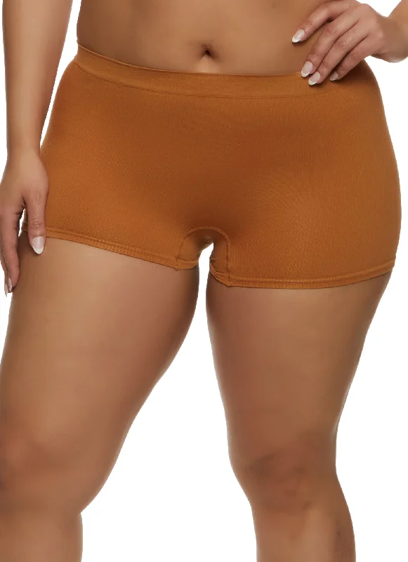 Plus Size Seamless Ribbed Boyshort Panty Cool Women's Skate