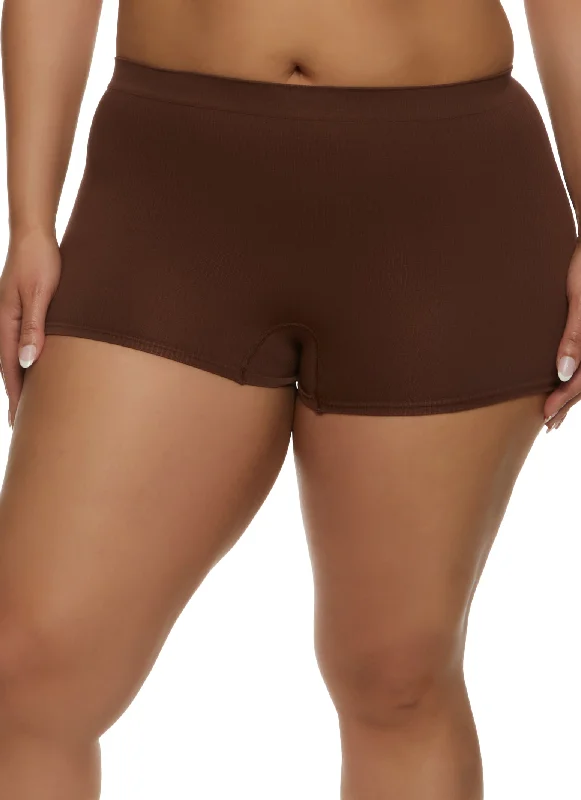 Plus Size Seamless Ribbed Boyshort Panty Trendy Women's 