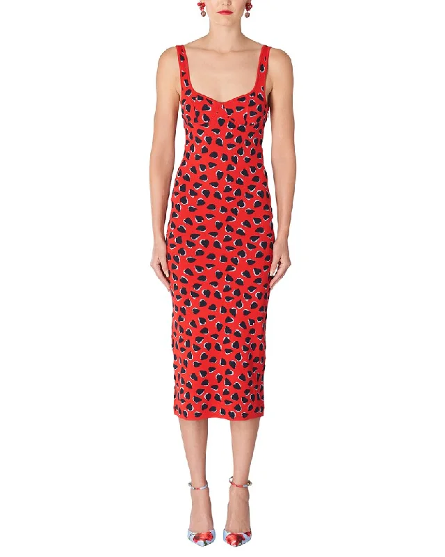Carolina Herrera Strappy Bustier Knit Column Silk-Blend Midi Dress Monochromatic Office Style