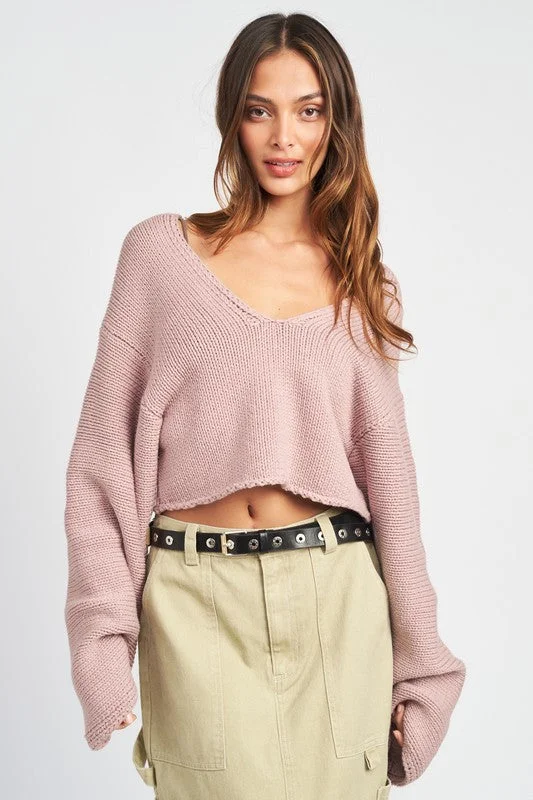 Long Sleeve V Neck Knit Sharp Women's Italian