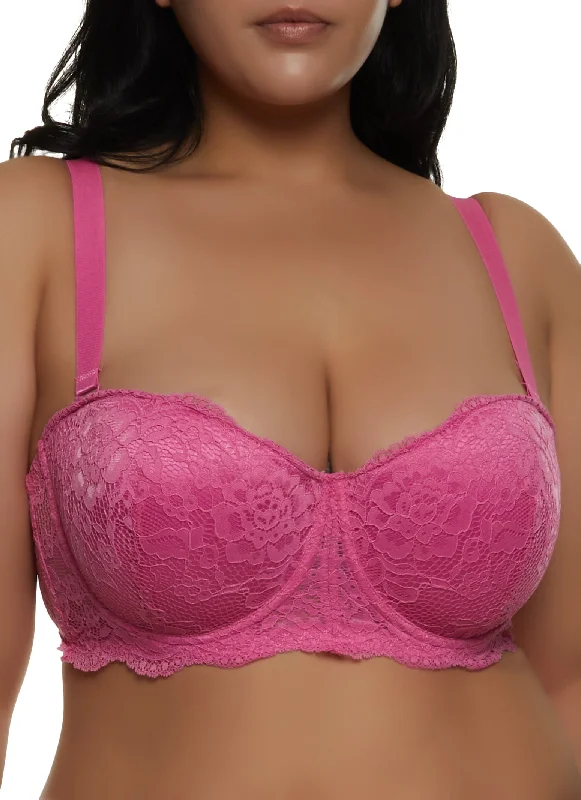 Plus Size Floral Lace Convertible Balconette Bra | Converts to Strapless