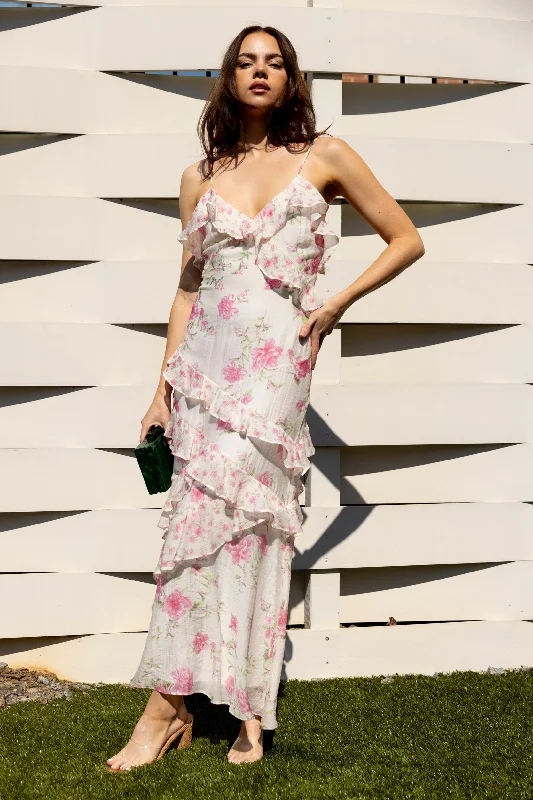 SALE - Mina Ruffled Floral Slip Midi Dress