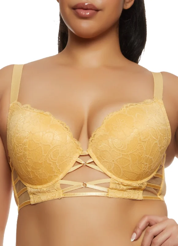 Plus Size Criss Cross Caged Longline Plunge Bra Dynamic Women's High - energy