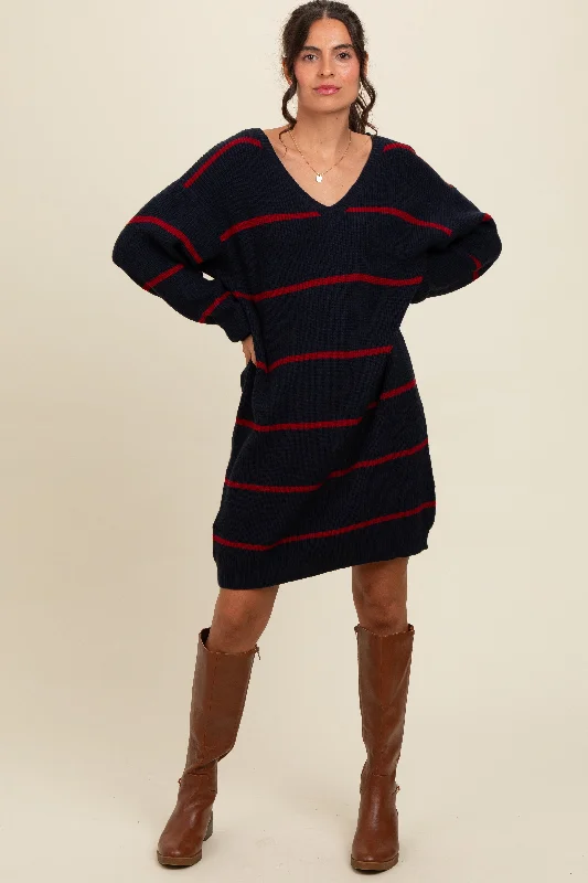 Navy Striped Oversized Sweater Dress