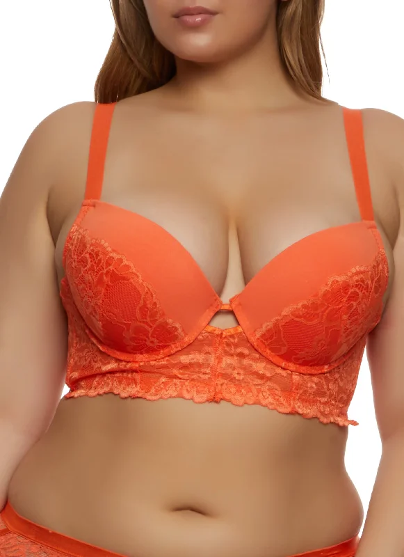 Plus Size Floral Keyhole Longline Plunge Bra Modern Women's 