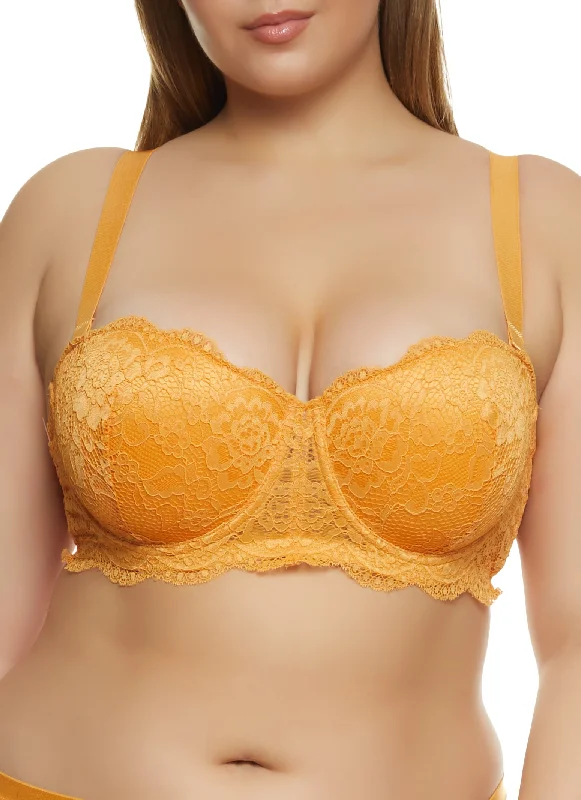 Plus Size Scalloped Floral Lace Balconette Bra | Converts to Strapless Sophisticated Women's 