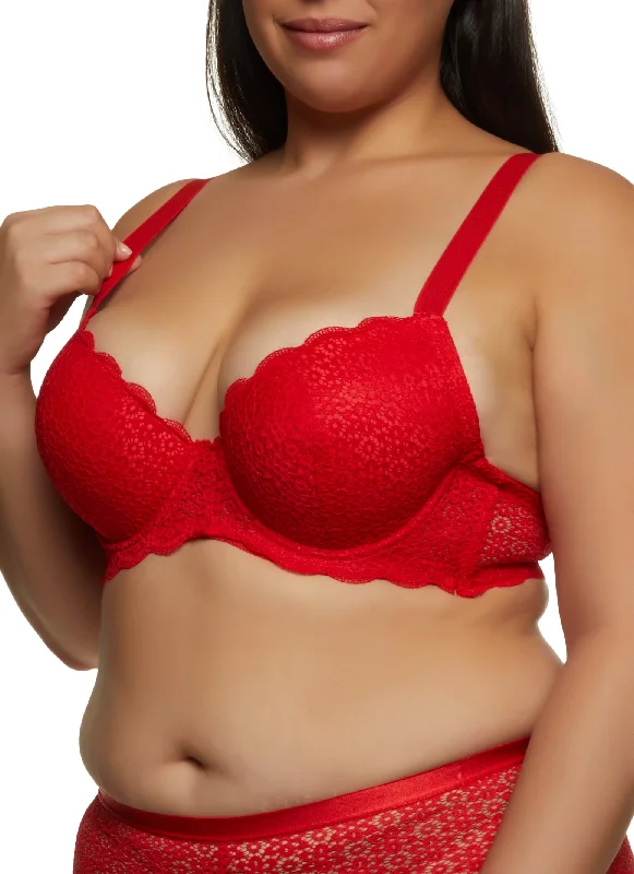 Plus Size Scalloped Trim Lace Plunge Bra