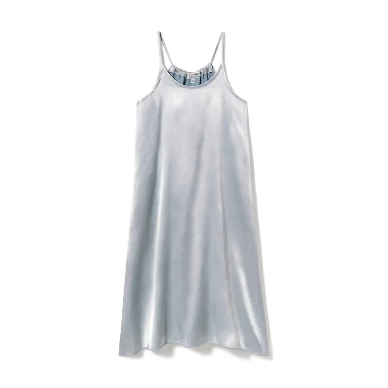 Ruby Satin Knee Length Gown With Spaghetti Straps & Gathered Back In Morning Blue Artistic Women's Avant - 