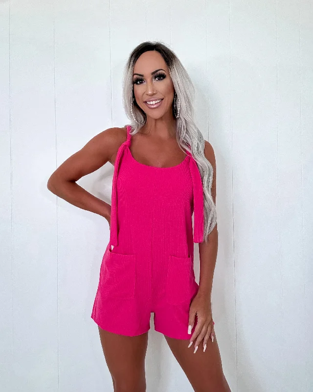 All Too Well Tie Romper- Hot Pink