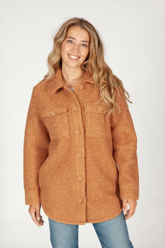 Amber Teddy sherpa shacket in biscuit