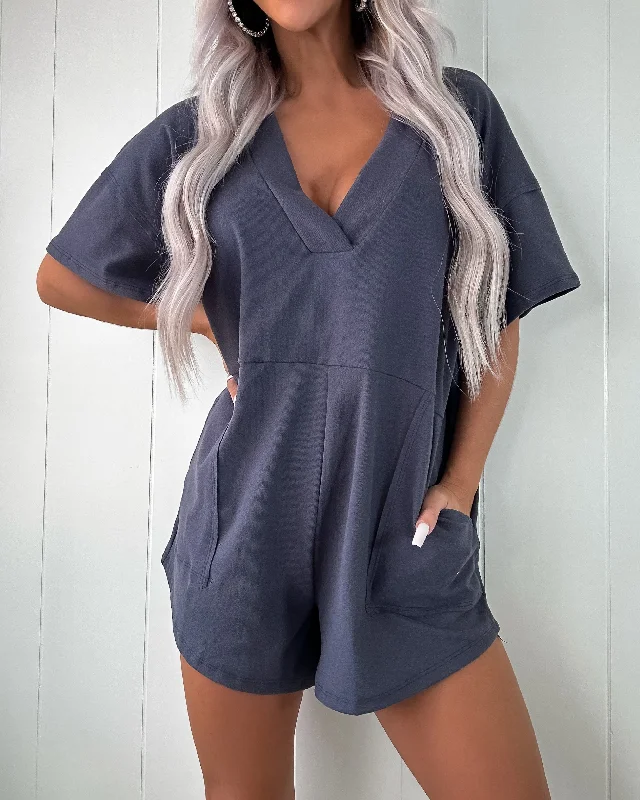 Carefree Oversized Romper - Navy