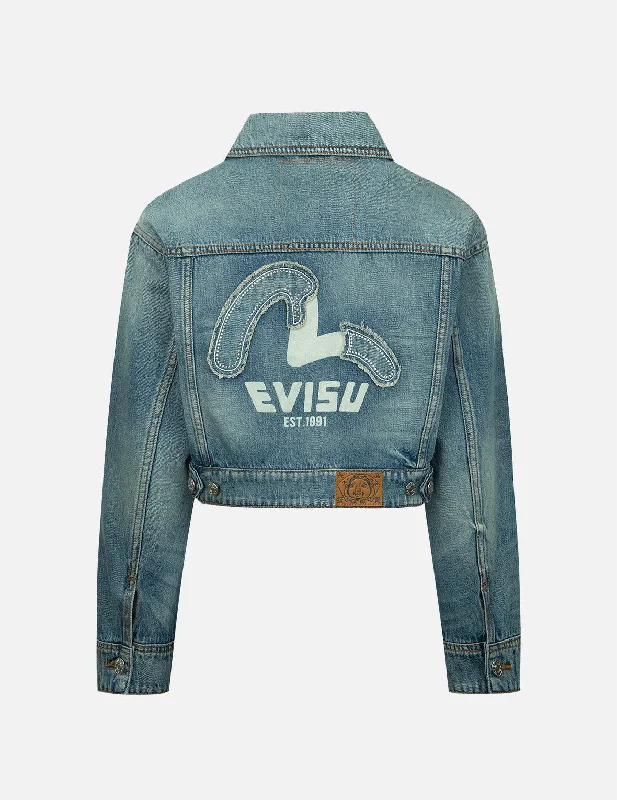 Embellished Denim Seagull Appliqué Denim Jacket