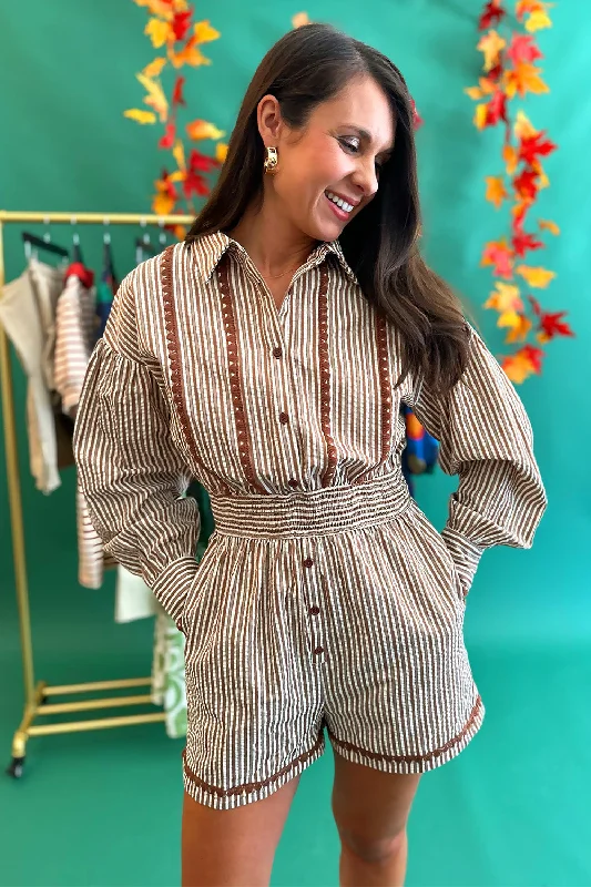 Mocha Stripe Button Up Romper