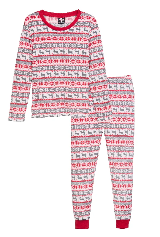 Womens Matching Reindeer Fair Isle Snug Fit Family Pajamas