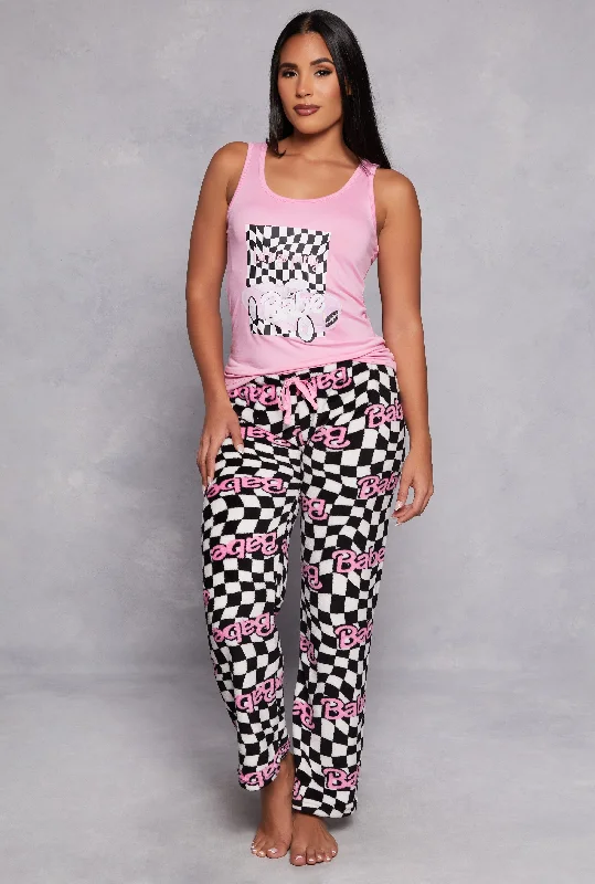 Babe Checkered Print Pajama Tank Top and Pants Set