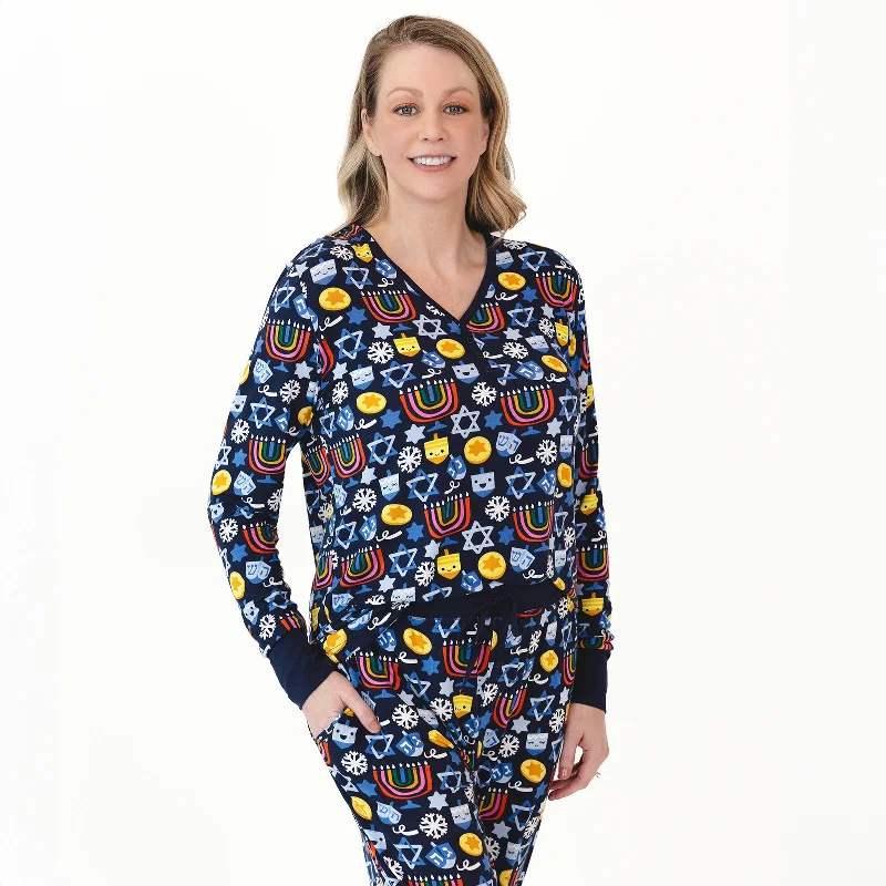 Playful Dreidels Women's Long Sleeve Pajama Top