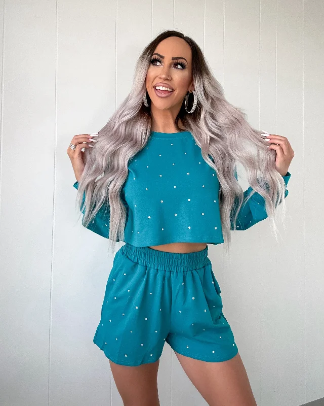 DOORBUSTER Rhinestone Crop Set - Teal