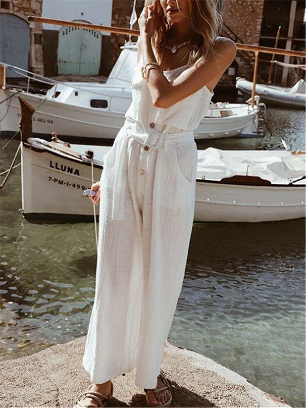 Sexy Fashion Solid Color Decorative Button Jumpsuits Dapper Women's 1920S