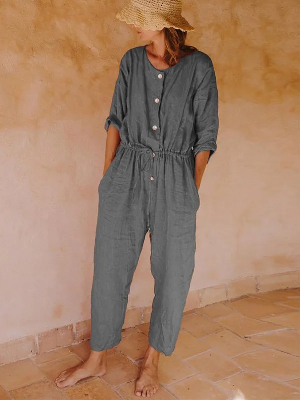 Solid Round Neck Casual Jumpsuit Rompers Sustainable Organic