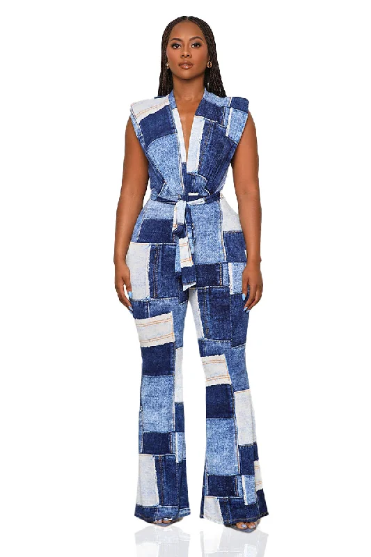 Bell Of Denim Patchwork Denim Jumpsuit-FINAL SALE