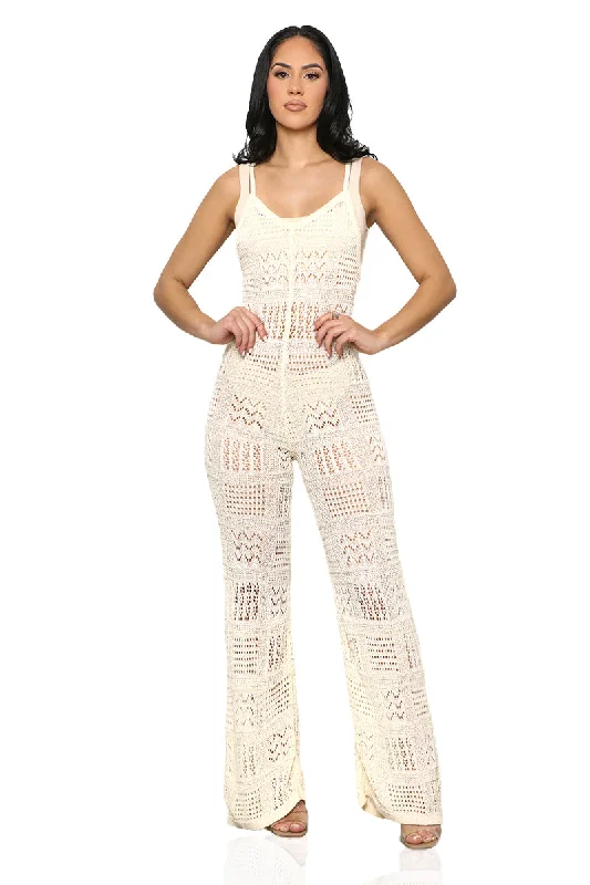 Island Escape Crochet Jumpsuit (Cream)- FINAL SALE