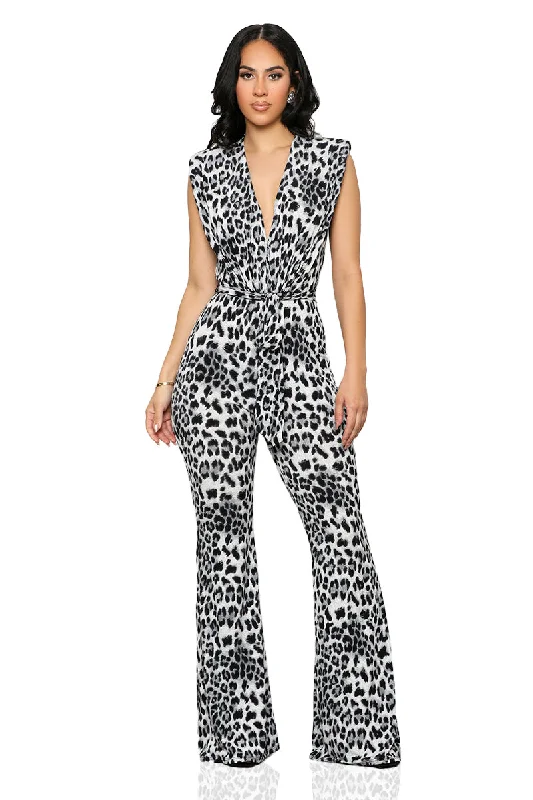 Leopard Down Jumpsuit (Grey Multi)-FINAL SALE