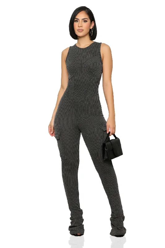 On The Go Ribbed Jumpsuit (Black)-FINAL SALE