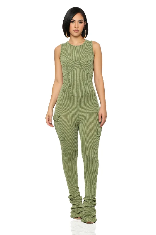 On The Go Ribbed Jumpsuit (Olive)- FINAL SALE