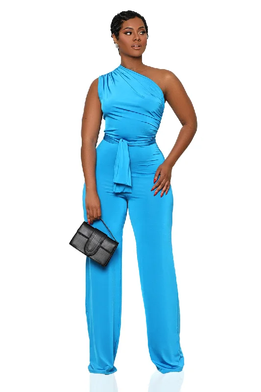 The Moment One Shoulder Jumpsuit (Aqua)-FINAL SALE