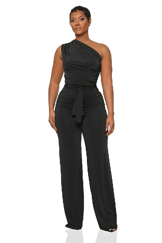 The Moment One Shoulder Jumpsuit (Black)-FINAL SALE