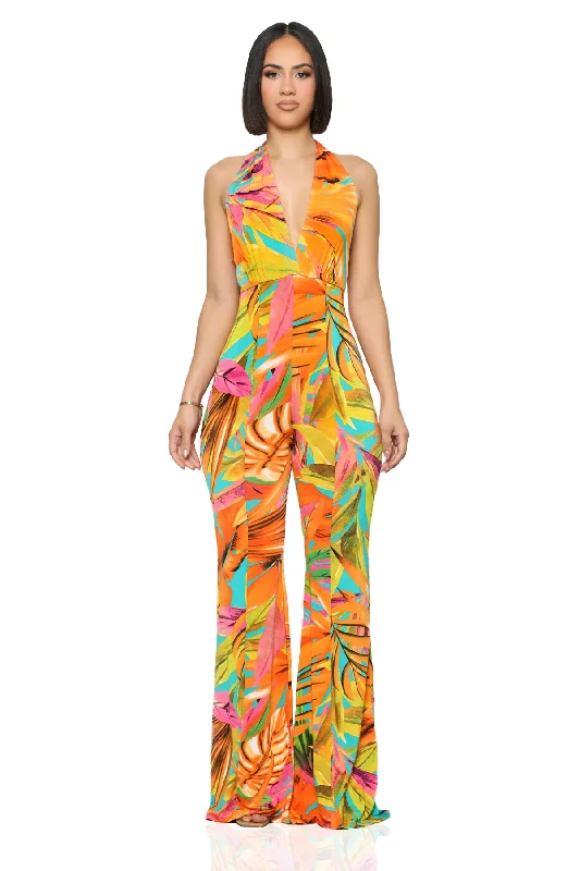 Trip To The Tropics Jumpsuit (Orange Multi)-FINAL SALE