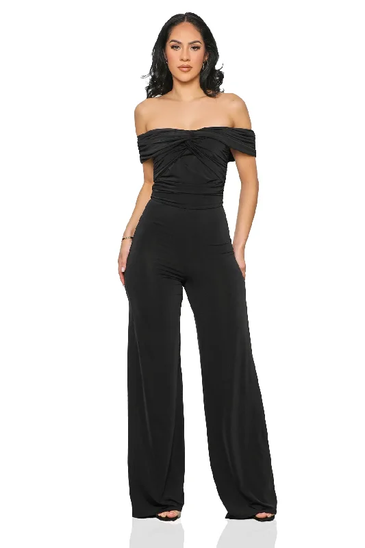 Twisted Off Shoulder Jumpsuit (Black)-FINAL SALE