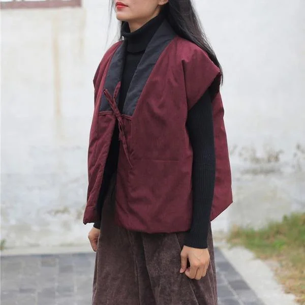 Women Vintage Belt Vests Coats Patchwork Chinese Style Women Cloths Soft Vests Coats