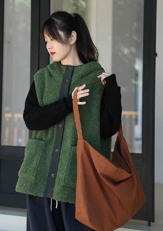 Women Winter Fleece Spliced Hooded Vest Coat