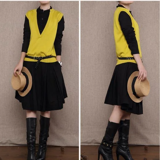 Yellow Women sweater knitted vest