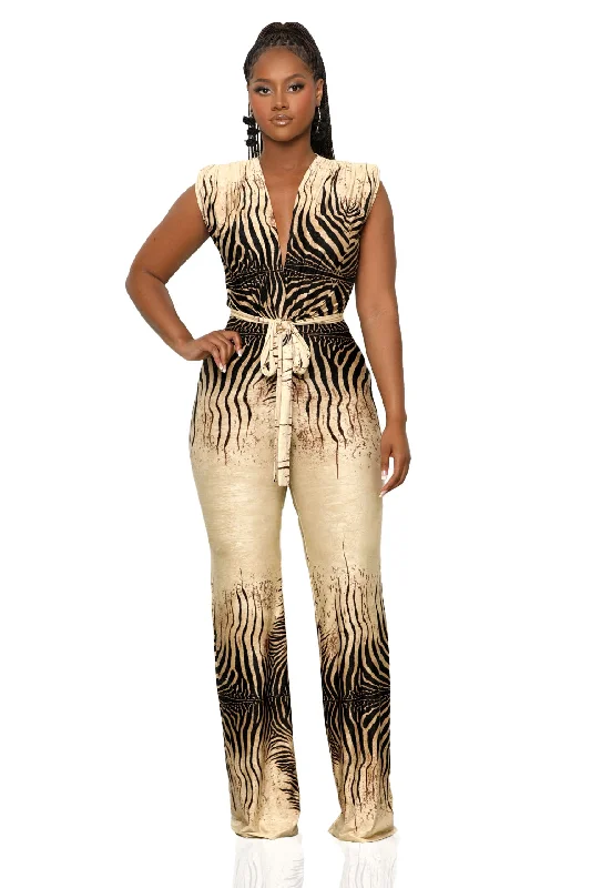 Zebra Safari Jumpsuit (Tan Multi)