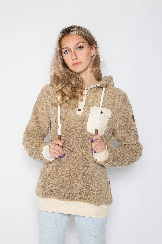 Fay Sherpa Oatmeal Snap-Neck Hoodie