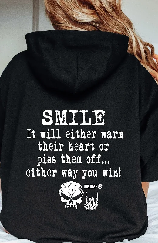 Fuck em' Smile anyway Pullover Hoodie Dapper Women's Bow - adorned
