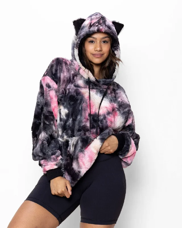 Classic Women's Fur Hoodie | Tie Dye Leopard Elegant Women's Formal 